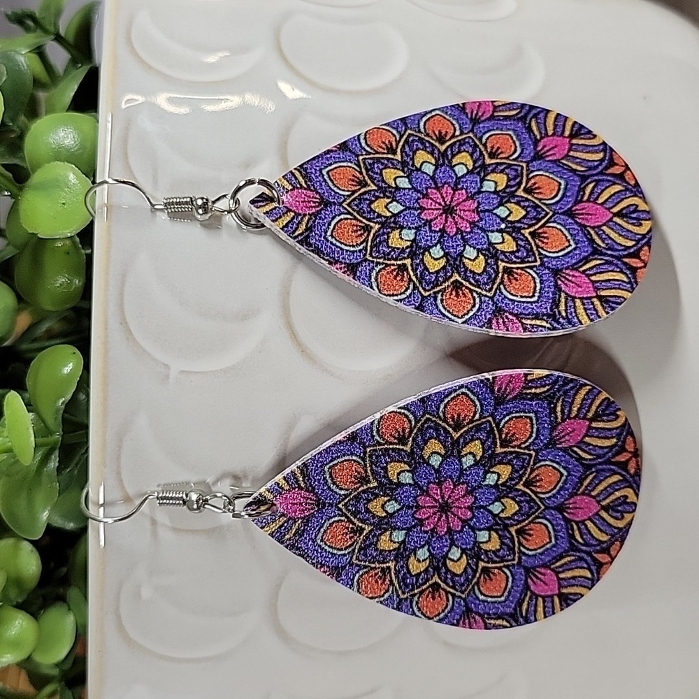 Mandala Leather Drop Earrings